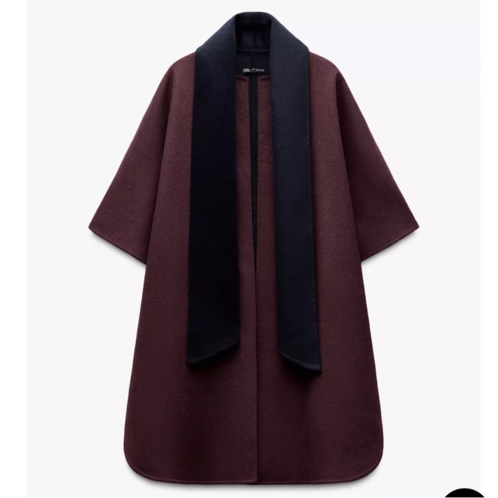 ZARA Wool Blend Open Cape Coat - Picture 2 of 3
